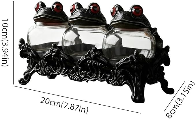 Witchy Frog Apothecary Spice Jars, Handcrafted Vintage Class Apothecary Jars with Frog Lids, Gothic Food Storage Containers, Frogs Spice Jar Fun Salt and Pepper Shakers Seasoning Container