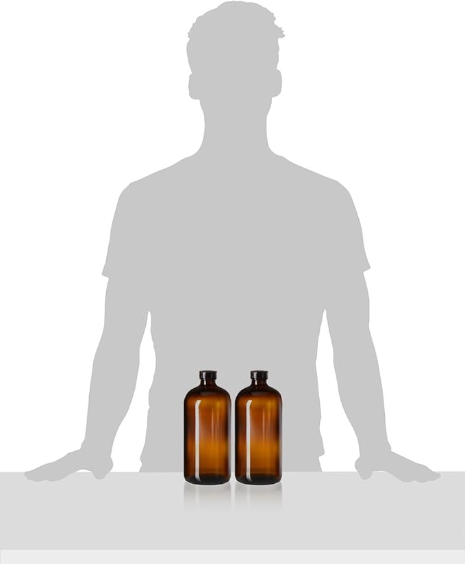 kitchentoolz 32oz Amber Glass Bottles with Airtight Polycone Lids - 2 Pack for Kombucha Brewing, Beer Bottling, Juices, Tinctures, and More