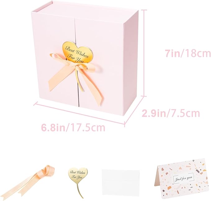 7x7x3 Inch Gift Boxes with Lids, Small Pink Gift Box 6 Pack with Ribbon Card Fancy Gift Wrap Boxes for Festival Anniversary Bridesmaid Proposal Weddings Gift Box for Girlfriend