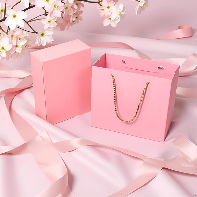 Elegant Gift Boxes with Gift Bag for Presents with Lids Magnetic Closure Rectangle Collapsible for Christmas, Valentine's Day, Birthday Gift Packging (Pink)