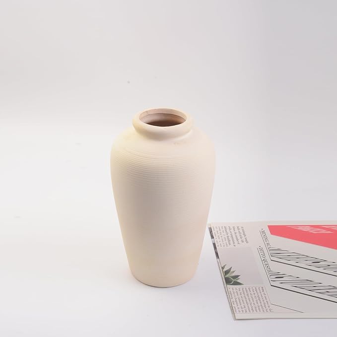 Plain Beige Ceramic Vase for DIY Painting - Customizable Handmade Pottery, Blank Canvas for Flower Arrangements, Home Decor, Wedding & Office Decoration (6.18L x 6.18W x 11H)