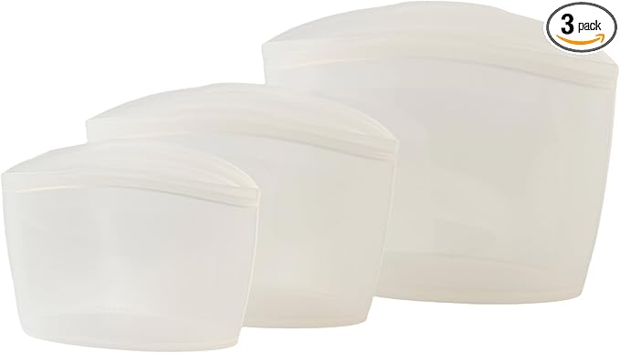 Blue Ginkgo Reusable Silicone Storage Bags – 3-Pack | Korean-Made Stand Up Food, Freezer Bags - Clear