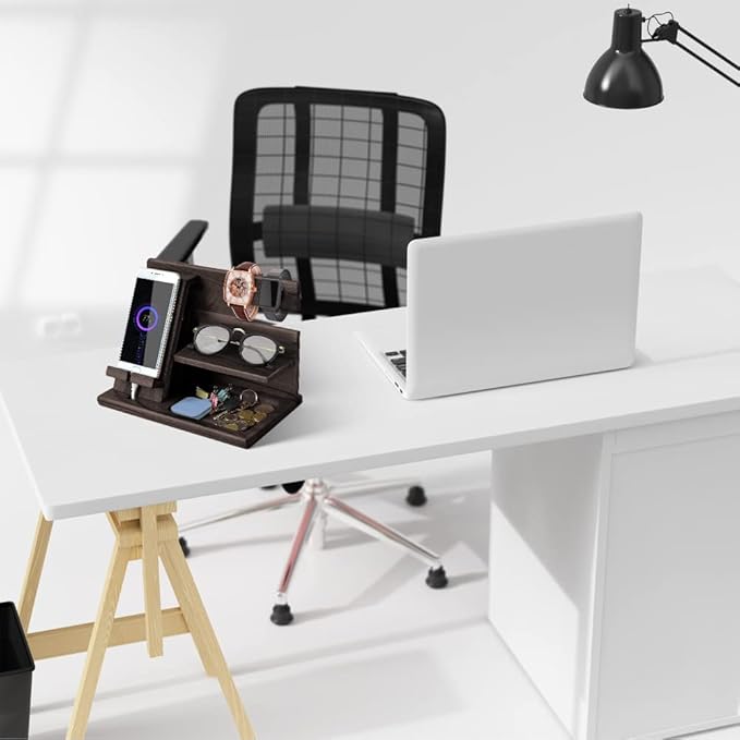 Gifts for Men Bedside Organiser Wood Phone Docking Station Dad Birthday Gifts for Him Nightstand Key Wallet Watch Stand Mens Gifts for Xmas Presents for Dad Husband Boyfriend Anniversary & Christmas