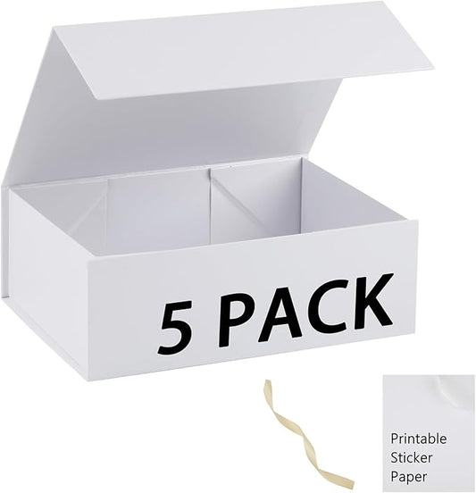 White Gift Box,10x7.3x3.5 Gift Boxes With Lids For Presents Includes Ribbon And Diy Printable Sticker Paper,Bridesmaid Proposal Box,Magnetic Gift Box For Birthday,Wedding,Graduation