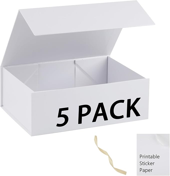 White Gift Box,13x11x5.3 Large Gift Boxes With Lids For Presents Includes Ribbon And Diy Printable Sticker Paper,Bridesmaid Proposal Box,Magnetic Gift Box For Birthday,Wedding,Graduation