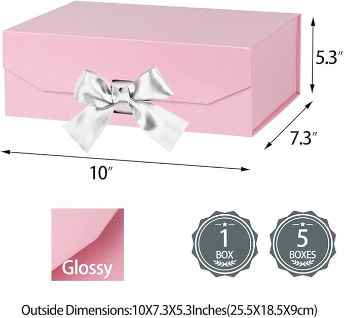 Pink Decorative Groomsman Box - Rectangle Collapsible Gift Box with Lid and Magnetic Closure, 10x7.3x3.5 Inches