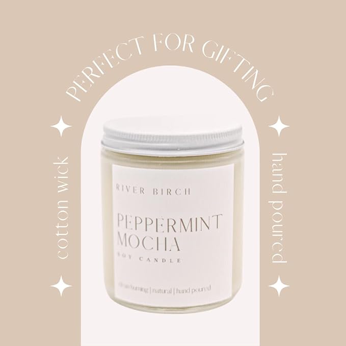 River Birch Candles Peppermint Mocha Scented Candle | Premium, All-Natural, Non-Toxic, Soy Candles | 8.5oz 40 Hr Burn Time | Cozy Relaxing Gifts for Home