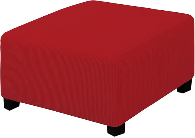 Easy-Going Stretch Square Ottoman Cover Folding Storage Stool Furniture Protector Soft slipcover with Elastic Bottom (30x30x15inch, Christmas Red)