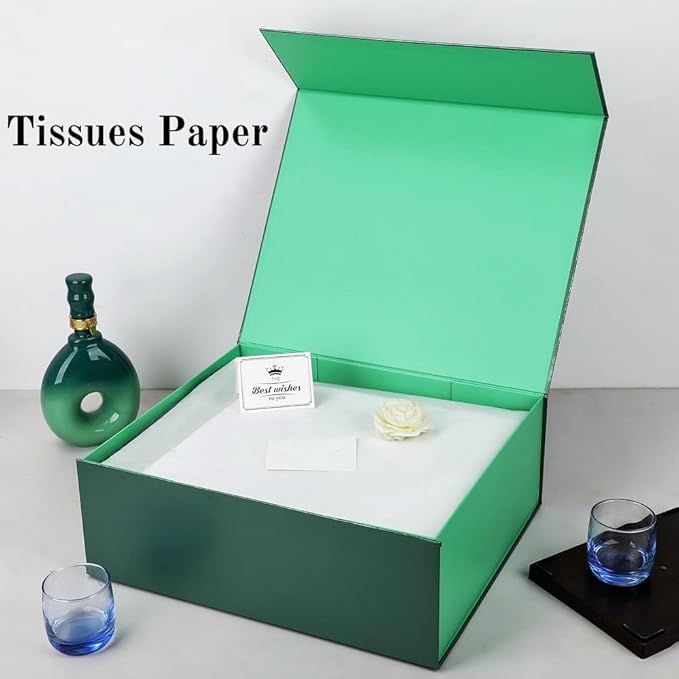 6 Pack Green Gift Box Large 13.5x11.8x4.7 inch Luxury Gift Box for Presents with Magnetic Closure Lid Collapsible,Birthday,Christmas,Contains Card, Ribbon, Tissue Paper,Shredded Paper Filler