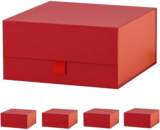 5 Pcs Red Gift Box 8x8x4 Inches Small Gift Boxes for Presents with Magnetic Closure Lid Luxury Collapsible Gift Box Bridesmaid, Wedding, Birthday Boxs for Gift Packaging