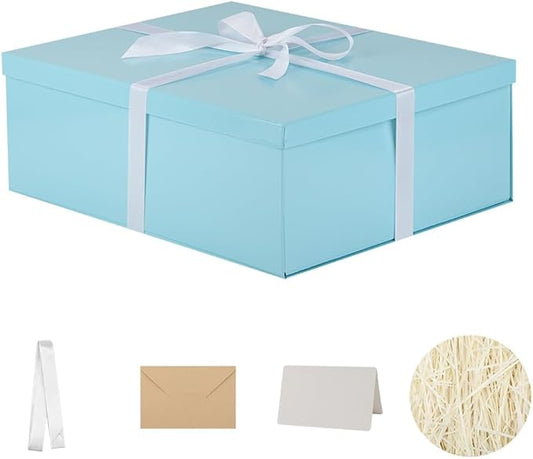 Extra Large Gift Box with Lid 17x13x6 Inches, Blue Gift Boxes for presents Packaging for Birthdays, Valentine's Day, Christmas, Anniversaries (Include Shredded Paper Fill, Envelope Card Ribbon)