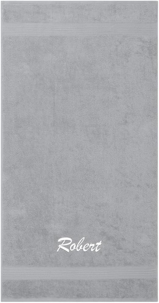 Kaufman - Personalized Velour Beach and Pool Towel 100% Cotton 30in X 60in Solid Color Bath Towel Embroidered (Dove Grey)