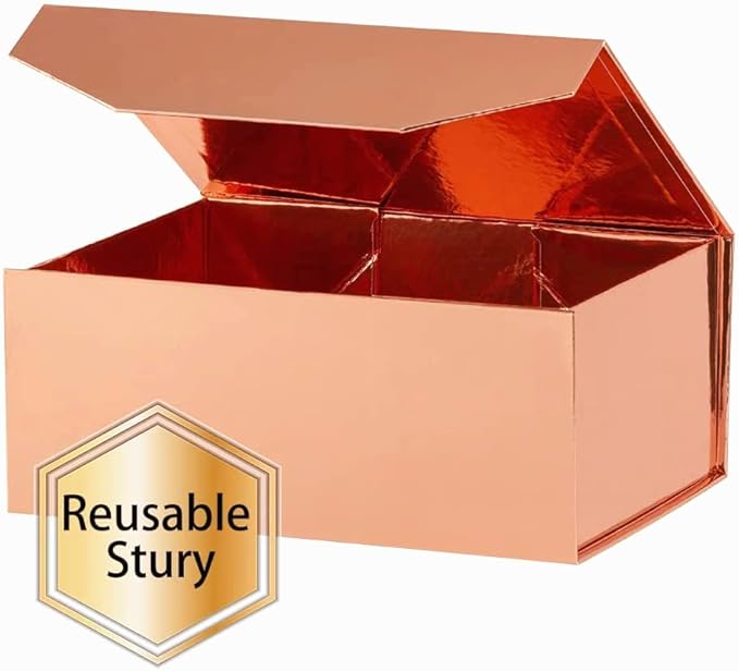 5Pcs 9.5x7x4 Inches RoseGold Gift Box with Lids for Presents Magnetic Gift Box Small Gift Boxes for Packaging，Bridesmaid Proposal，Groomsman (Glossy Rose Gold)