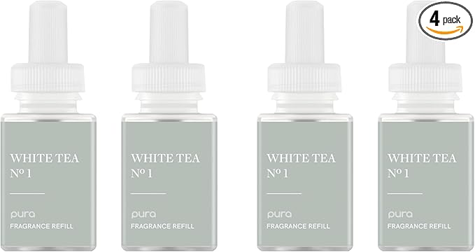 Pura Smart Home Air Diffuser Fragrance - Smart Scent Refill - Up to 120-Hours of Premium Fragrance per Refill for Home, Office & Apartment - 4 Pack, White Tea No. 1