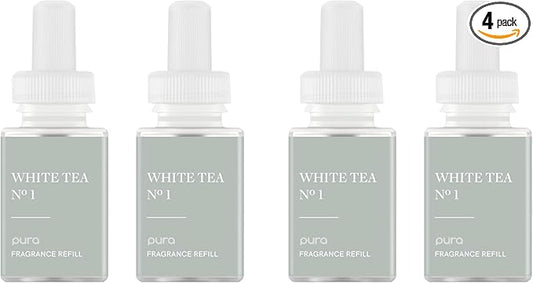 Pura Smart Home Air Diffuser Fragrance - Smart Scent Refill - Up to 120-Hours of Premium Fragrance per Refill for Home, Office & Apartment - 4 Pack, White Tea No. 1