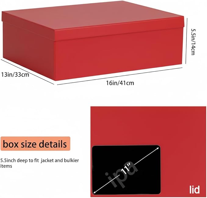 Rinrda Extra Large Gift Box 16.5x13x5.5 inches,Red Gift Boxes with Lids for Presents,Perfect for Birthday,Valentine's Day,Christmas,Anniversaries,Contains Card,Ribbon,Shredded Paper Filler.