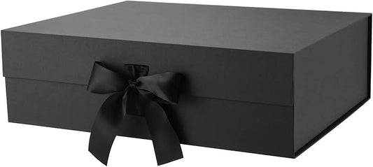 JINMING Extra Large Gift Box with Ribbon 16.3x14.2x5 Inches, Black Box for Gifts, Groomsman Proposal Box for Mother's Day, Father's Day, Collapsible with Magnetic Closure