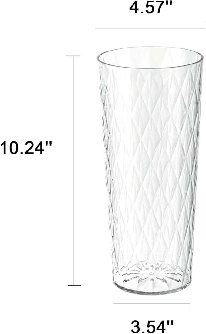 Clear Acrylic Ribbed Vase Wide Flower Plastic Vases for Centerpieces Mouth Vase Pot Container Large Cylinder Decorative Display Tulips Wide for Home Wedding Party Table Home Shatter-Proof