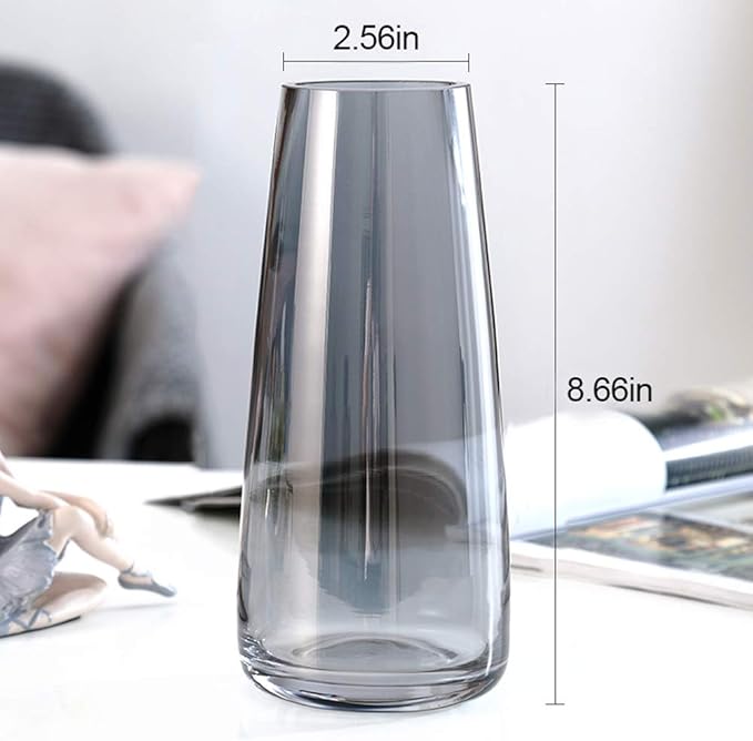 Aoderun Glass Vase for Flowers Modern Vases Home Decor Unique Flower Vase for Bouquet 8.7" Centerpiece Vase Decor Room,Bedroom,Living Room,Library,Office,Table,Entryway,Modern Farmhouse(Grey)