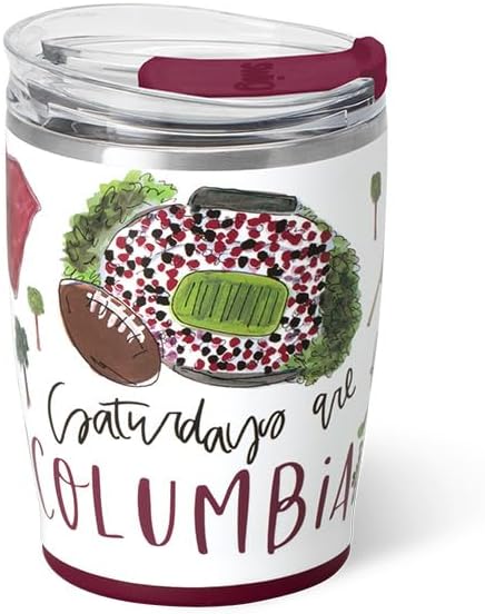 Swig Life 12oz Insulated Tumbler, Travel Coffee Tumbler with Lid, Cup Holder Friendly Travel Coffee Mug, Stainless Steel, 12 oz Reusable Insulated Coffee Mug (Saturdays in Columbia SC)