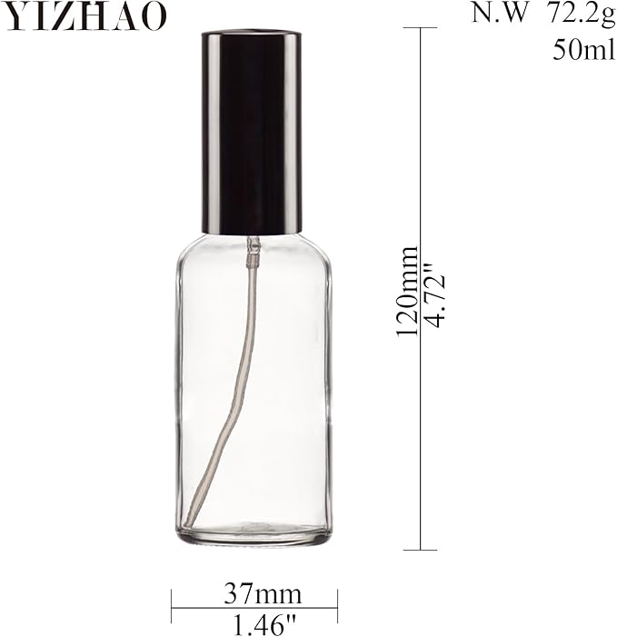 YIZHAO Clear Glass Spray Bottles 2oz, with Small Fine Mist Spray, Metal Cap, Refillable for Essential Oil,Travel,Cleaning,Perfume,Aromatherapy,Makeup – 6 Pcs