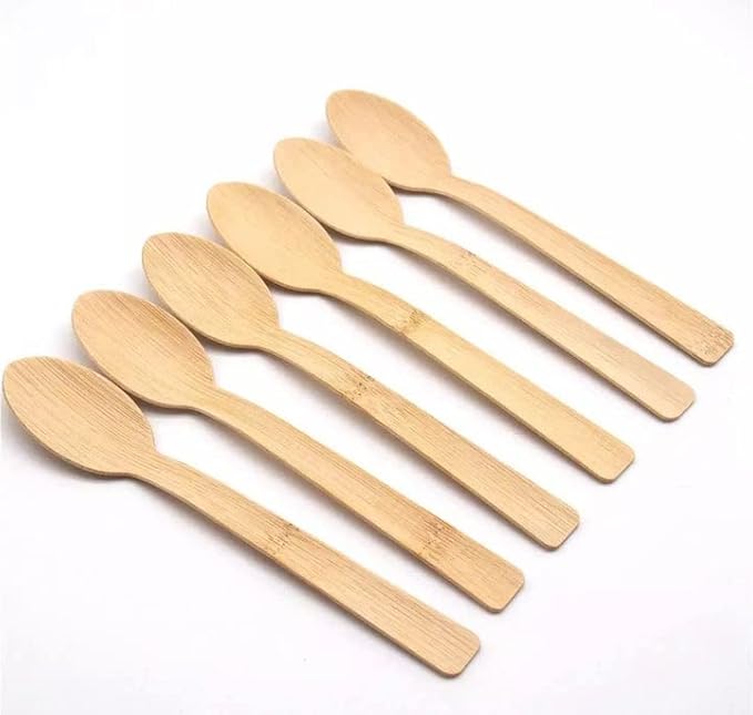 Boobam Econatural Products Bamboo Utensils - Natural Disposable Wooden Cutlery for Party, Eating, Camping, Picnic, Wedding, Birthday - Eco-Conscious Plant-Based Compostable Spoons - Box of 24 Pieces
