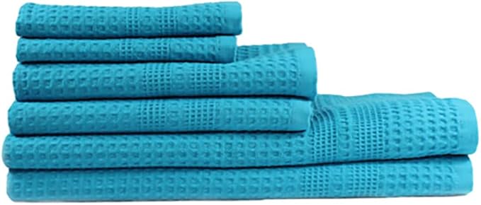 GILDEN TREE Waffle Towel Set Quick Dry Thin | 2 Bath Towels | 2 Hand Towels | 2 Washcloths, Classic Style (Aqua)