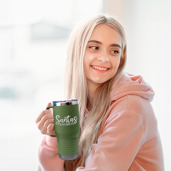 Speedy Pros Tumbler Cups with Straw Santa's Favorite Christmas Xmas Coffee Tumbler with Lid Personalized Insulated Travel Mugs Engraved Stainless-Steel 20 Oz Forest Green Design Only