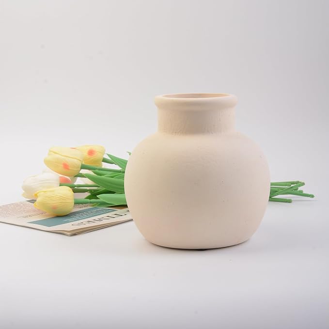 Plain Beige Ceramic Vase for DIY Painting - Customizable Handmade Pottery, Blank Canvas for Flower Arrangements, Home Decor, Wedding & Office Decoration (5.91 x 5.91W x 5.71H)
