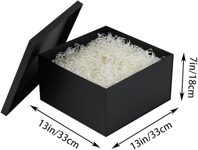 UoeRing 1Pcs Black Extra Large gift box with lids 13×13×7 Inches gift boxes for presents,Birthday Box (include Ribbon, Paper Shred Filler Gift Card & Envelopes)