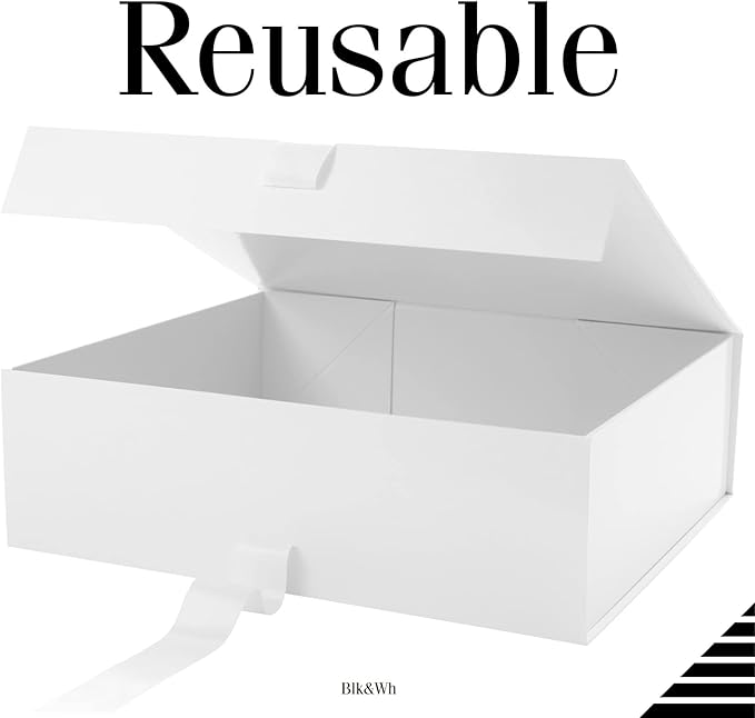 BLK&WH Extra Large Gift Box with Ribbon - 16.3x14.2x5 Inches, White Bridesmaid Proposal Box for Large Gifts