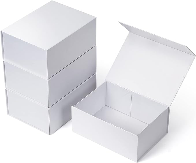 4 Pack 9.5x7x4 Inches Gift Boxes with Magnetic Closure Lids, White Magnetic Box for Wedding, Groomsmen Bridesmaid Proposal, Birthdays, Mother's Day