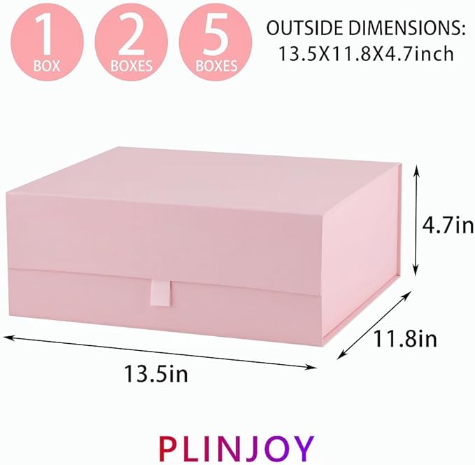 5 Pcs Pink Gift Box Large 13.5x11.8x4.7 Inches, Pink Gift Boxes for Presents with Magnetic Closure Lid, Luxury Gift Box Rectangle Collapsible Boxes for Gift Packaging
