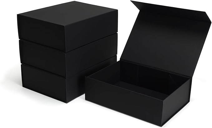 Ditwis 4 Pack 10.5x7.5x3.1 Inches Gift Boxes with Magnetic Closure Lids, Black Magnetic Box for Wedding, Groomsmen Bridesmaid Proposal, Birthdays, Mother's Day