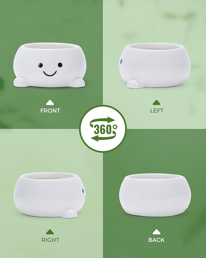 Smily Face Planter Pot Funny Toilet Plant Pots Cute Ceramic Flower Head Planters Succulent Pots for Indoor Outdoor Plants Unique Bathroom Planter with Drainage Hole