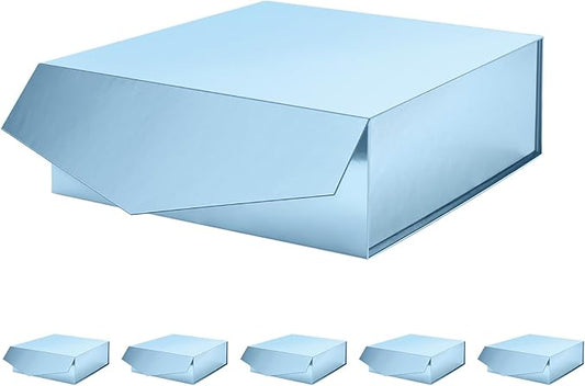 6 Gift Boxes with Lids 9x9x3.4 Inches, Blue Bridesmaids Proposal Boxes with Magnetic Closure for All Occasion (Glossy Blue)