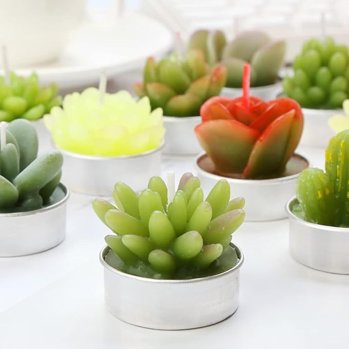 12pcs Cactus Tealight Candles Handmade Delicate Succulent Tea Lights Candle Perfect for Birthday Party Wedding Spa Home Decor Gifts (12pcs Cactus Candles)