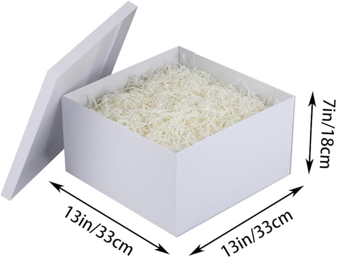 UoeRing 1Pcs White Extra Large gift box with lids 13×13×7 Inches gift boxes for presents,Birthday Box (include Ribbon, Paper Shred Filler Gift Card & Envelopes)