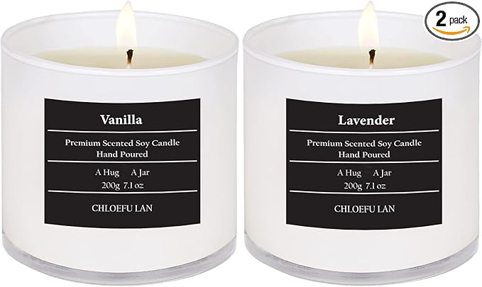 Chloefu LAN Lavender and Vanilla Candle,Highly Scented, Soy Candles for Home Scented, Home Decorative, 7.1oz|45 Hour Burning, Valentines Day Candles Gifts for Women Without Lid 2 Pack