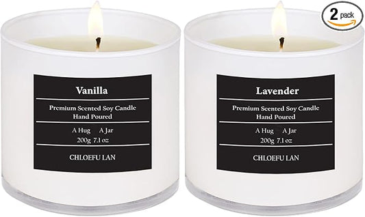 Chloefu LAN Lavender and Vanilla Candle,Highly Scented, Soy Candles for Home Scented, Home Decorative, 7.1oz|45 Hour Burning, Valentines Day Candles Gifts for Women Without Lid 2 Pack