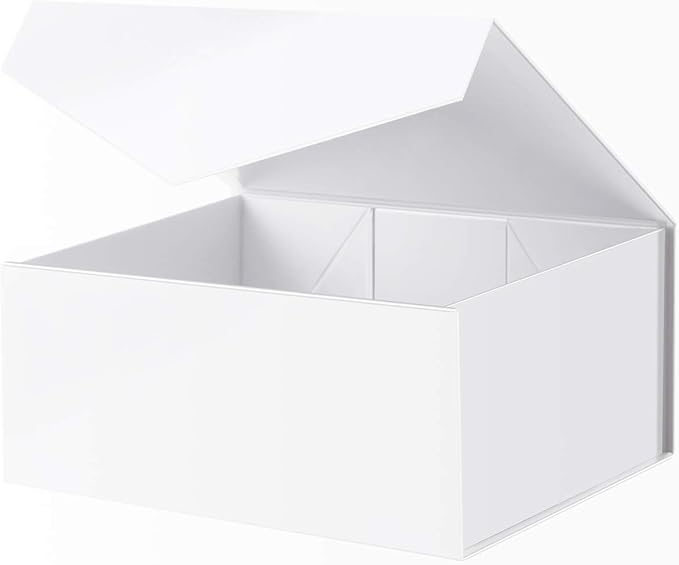 BLK&WH Gift Box 9x6.5x3.8 Inches, White Gift Box, Bridesmaid Proposal Box, Collapsible Box with Magnetic Closure Lid for Gift Packaging (Glossy White)