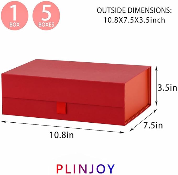 Red Gift Box for Presents 10.8x7.5x3.5 Inches Magnetic Gift Boxes with Lid Luxury Gift Box for Rectangle Collapsible for Bridesmaid, Wedding, Birthday Gift Packging
