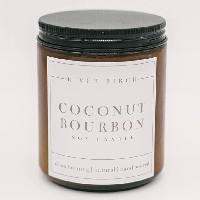 River Birch Candles Coconut Bourbon Scented Candle | Premium, All-Natural, Non-Toxic, Soy Amber Jar Candles | 8.5oz 40 Hr Burn Time | Cozy Relaxing Gifts for Home