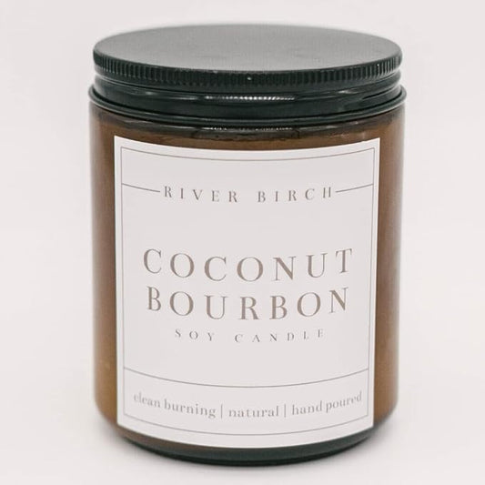 River Birch Candles Coconut Bourbon Scented Candle | Premium, All-Natural, Non-Toxic, Soy Amber Jar Candles | 8.5oz 40 Hr Burn Time | Cozy Relaxing Gifts for Home