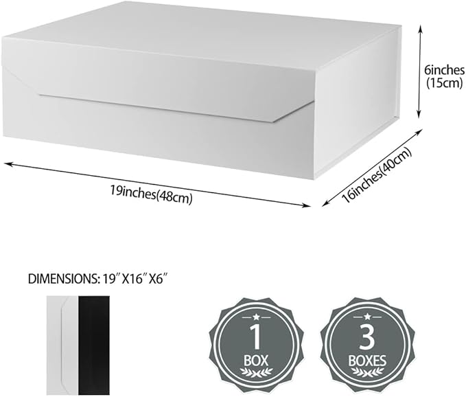 White Extra Large Gift Box with Lid 3 Pcs 19x16x6 Inches, Gift Box large White Gift Boxes for Presents Clothes Robe Wedding Dress Sweater,Reusable Foldable Bridesmaid Proposal Box（Matte）