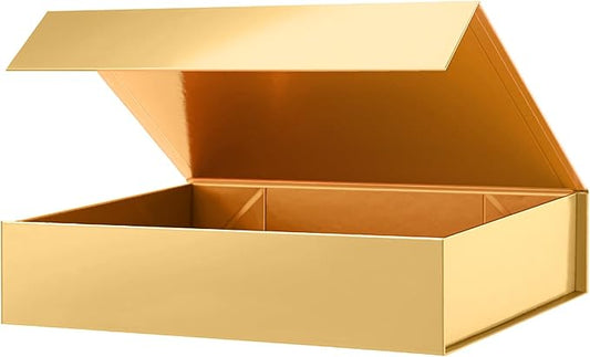 PACKHOME Gift Box 11.5x8x2.5 Inches, Sturdy Shirt Box with Magnetic Lid for Multiple Occasions (Glossy Gold)