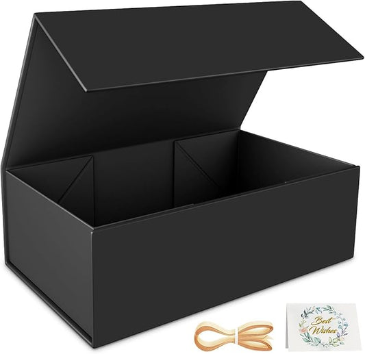 Black Gift Box, 12x6x4'' Gift boxes for Presents with Lids Magnetic Closure Rectangle Collapsible for Groomsman Proposal Box, Wedding, Christmas, Halloween, Birthday Gift Packging