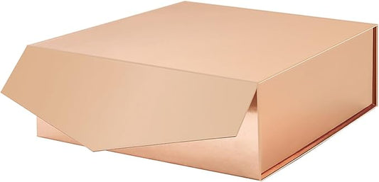 Gift Box with Lid 9x9x3.4 Inches, Rose Gold Bridesmaid Proposal Box with Magnetic Closure for All Occasion (Glossy Rose Gold)