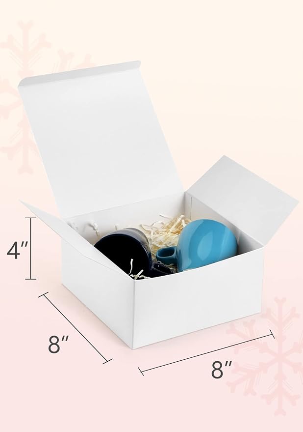 ValBox 8x8x4 Inches Gift Boxes 12 PCS White Paper Gift Boxes with Lids for Gifts, Wedding Present, Bridesmaid Proposal Box, Birthday Party Favor, Easy Assemble Box with 66ft Twine