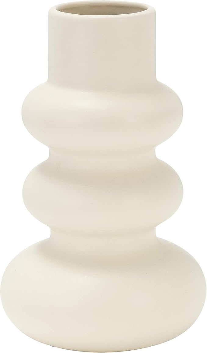 Sagebrook Home Stoneware Decorative Vase - Modern Sculptural Dolomite Flower Holder for Home & Office - 10" Ivory